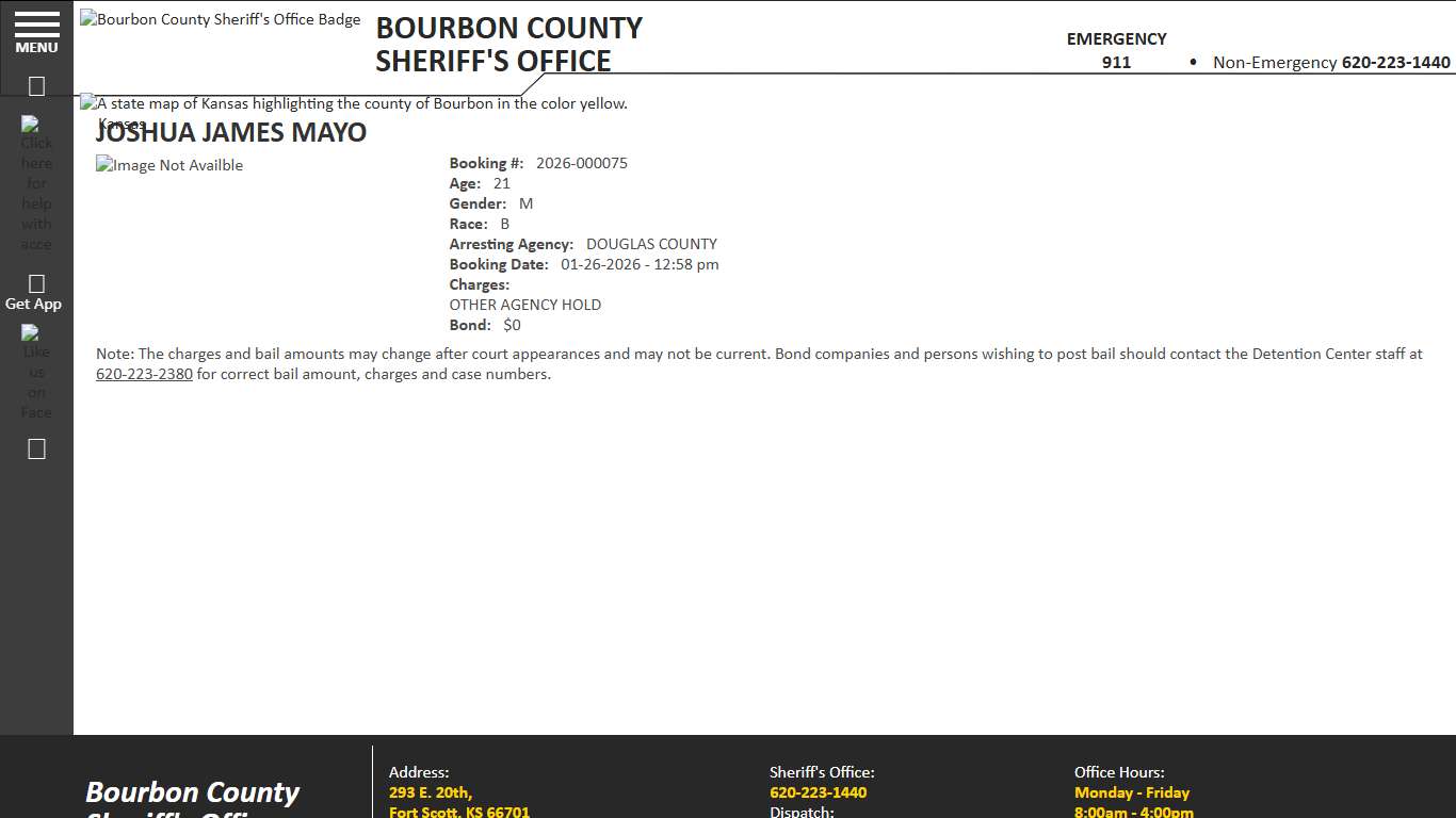 View Roster - JOSHUA JAMES MAYO - Bourbon County KS Sheriff’s Office
