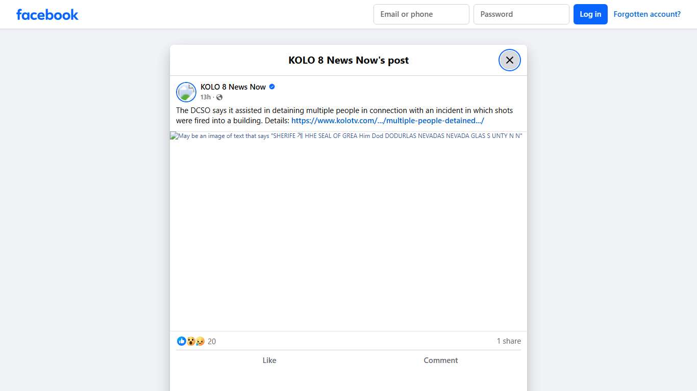 KOLO 8 News Now - The DCSO says it assisted in detaining... Facebook